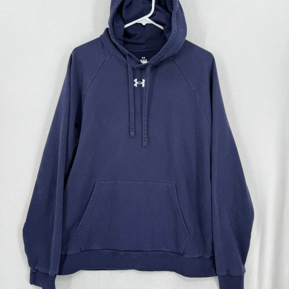 Under Armour Mens Rival Fleece Hoodie Navy Blue Raglan Pullover Large LG‎